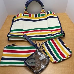 Tote bag set. Yellow red green striped. 4 bags